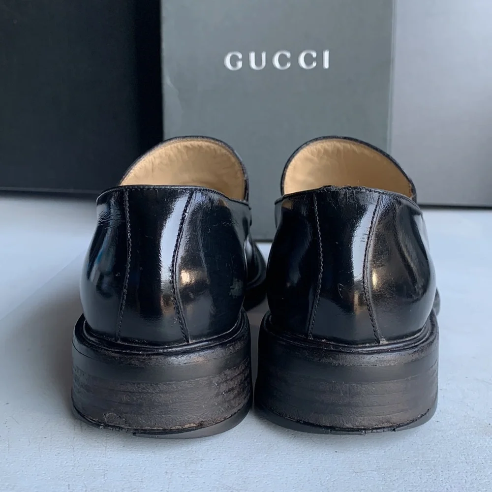 Gucci Horsebit Loafers Womens 8B Black Leather Block Heel Slip‎ On Italy Classic - Picture 13 of 17